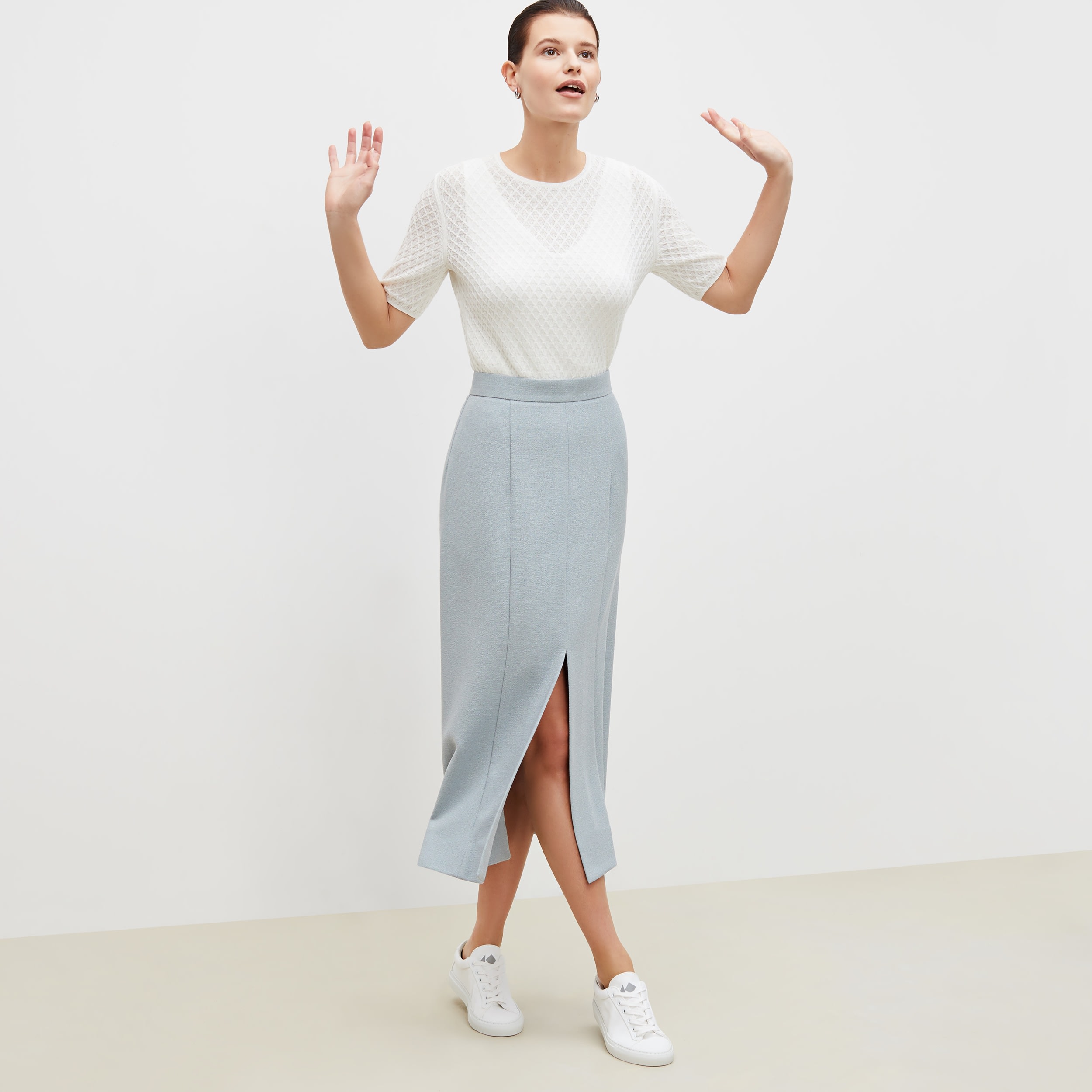 The Eva Skirt—Textured Suiting - Powder Blue | M.M.LaFleur