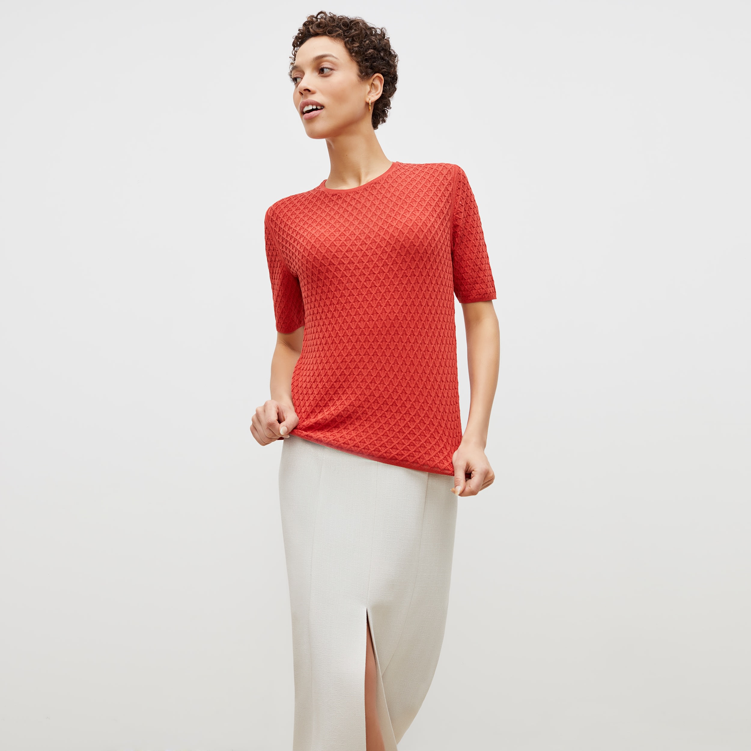 The Natalie Top—Smocking Stitch - Carnelian | M.M.LaFleur