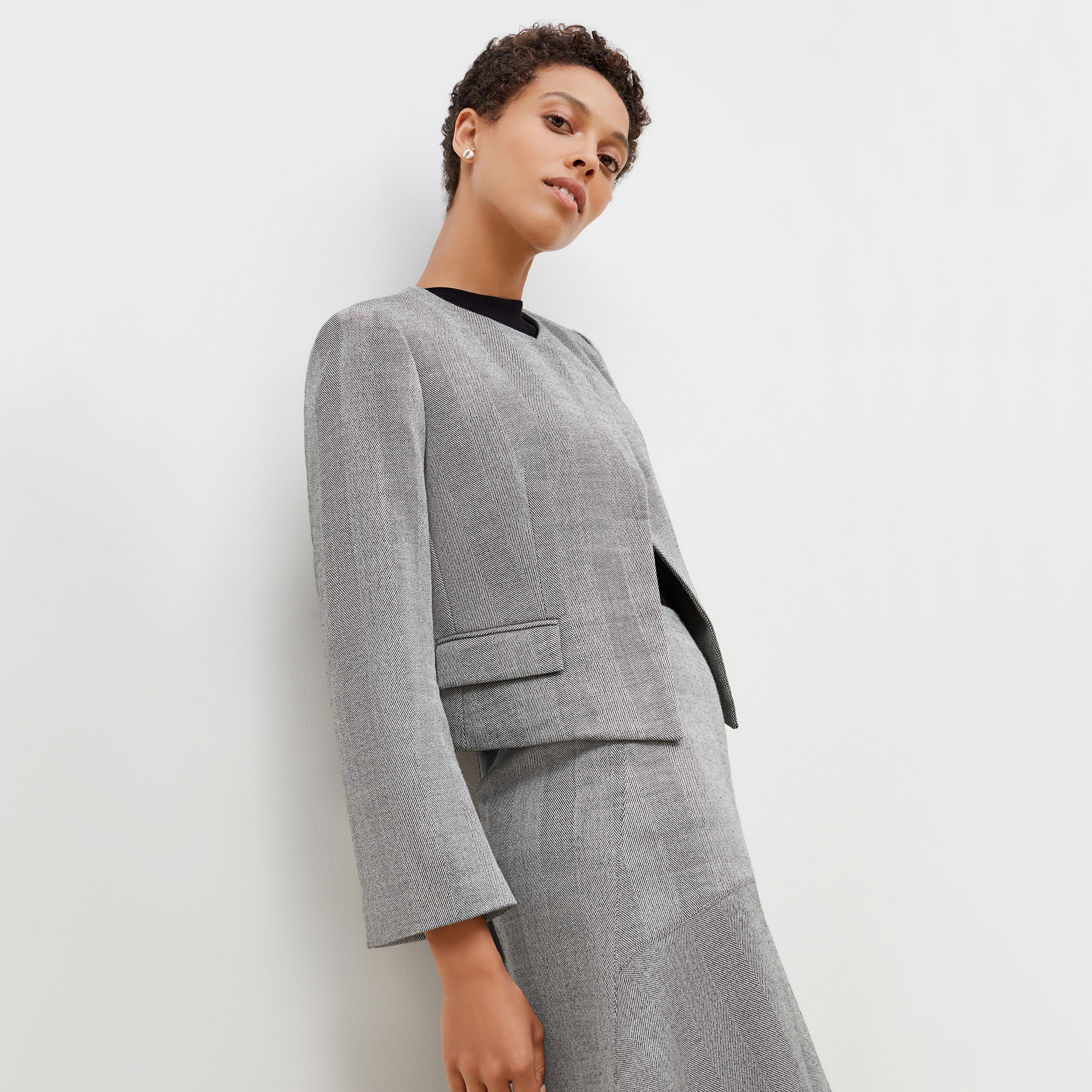 The Arden Jacket—Wool Herringbone - Ivory / Black | M.M.LaFleur