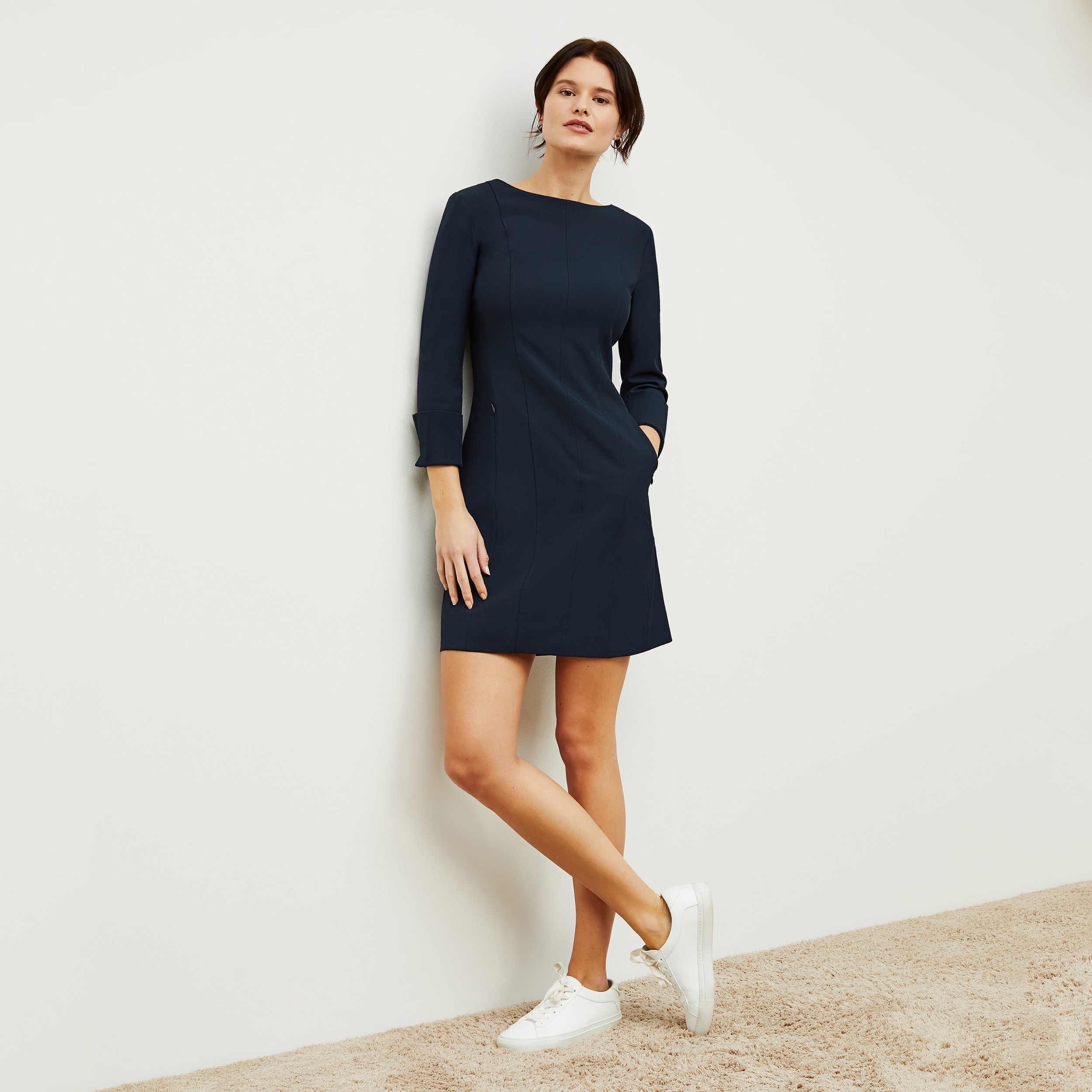 The Novara Dress—Recycled WonderTex - Midnight | M.M.LaFleur