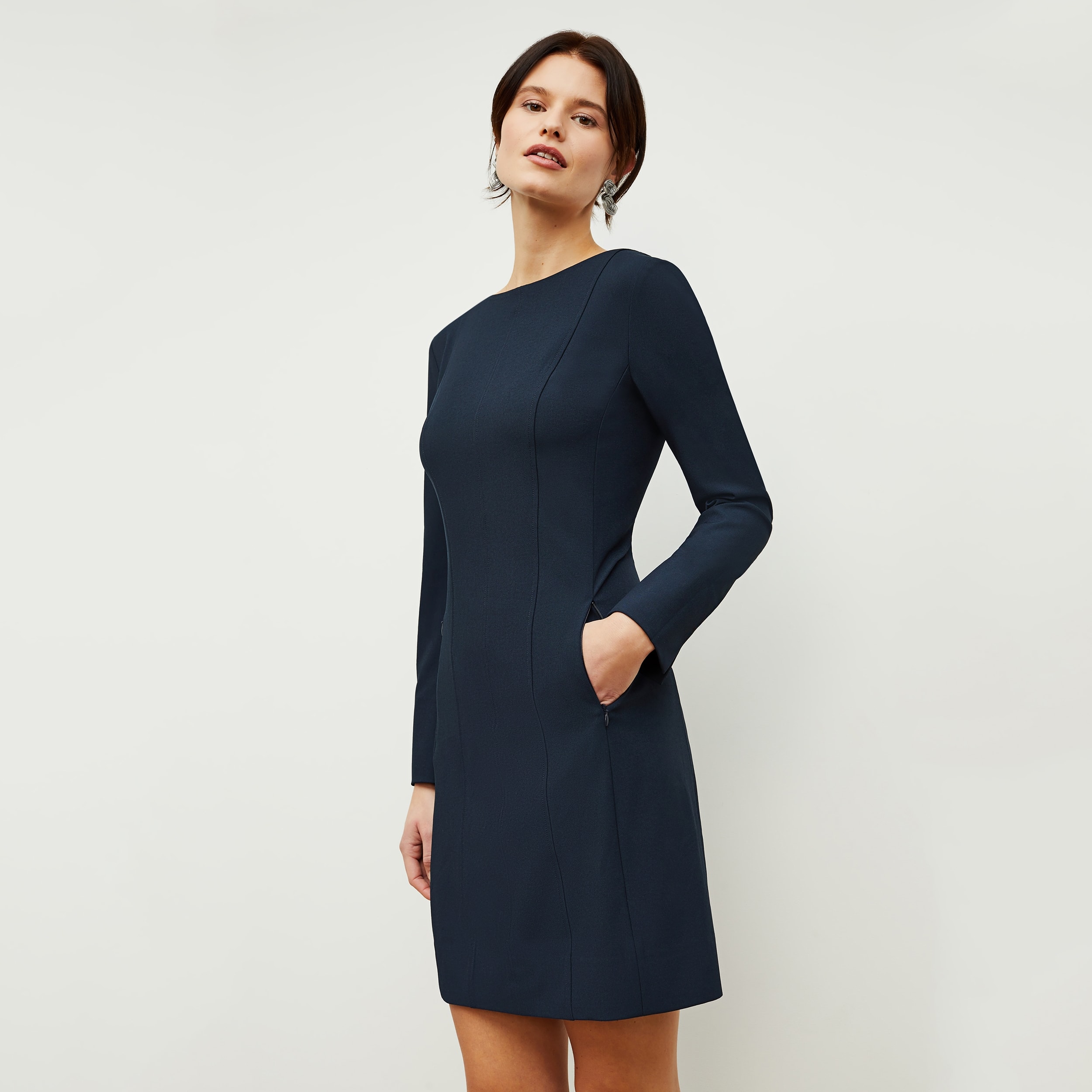 The Novara Dress—Recycled WonderTex - Midnight | M.M.LaFleur