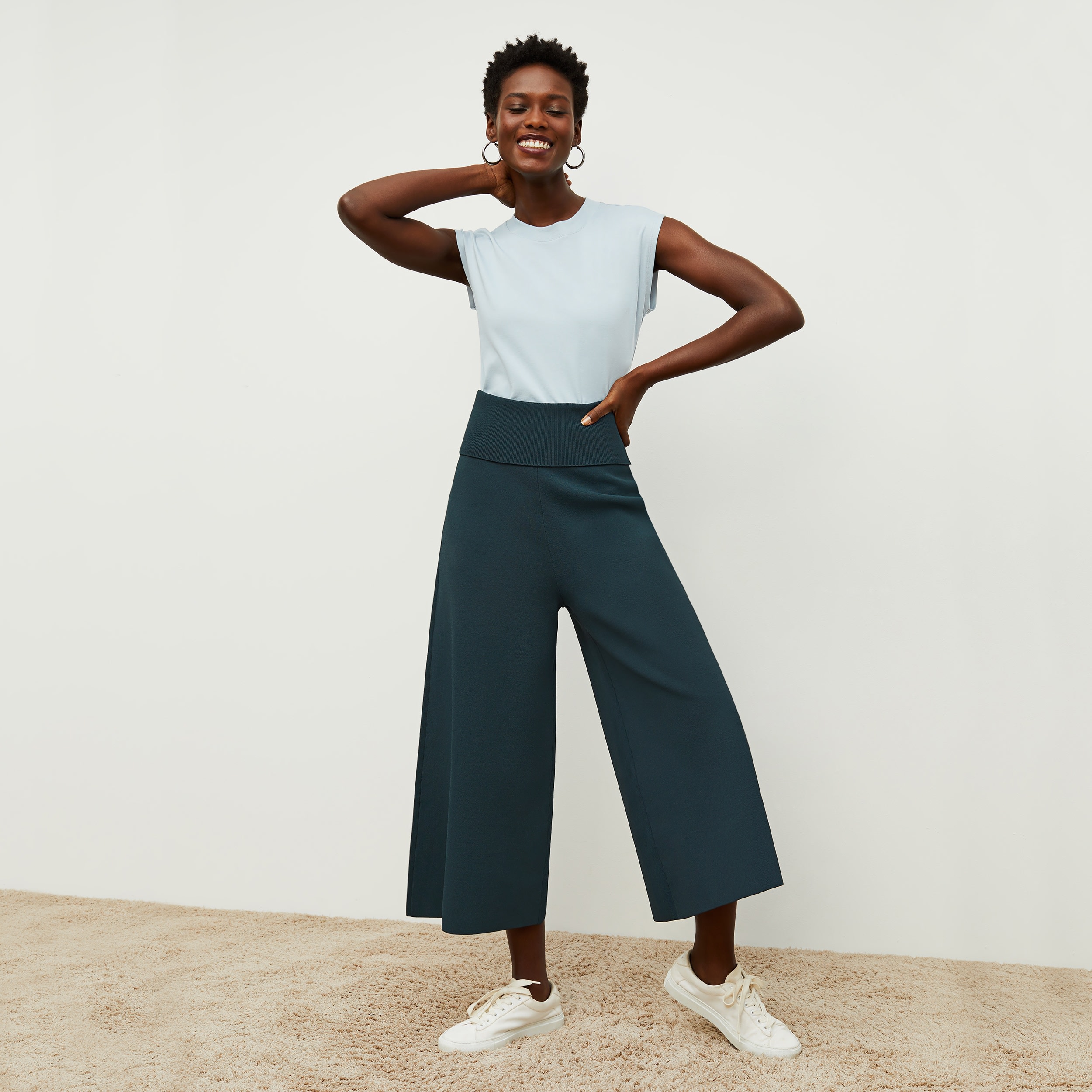 The Rogala Stretch Culotte—Jardigan Knit - Deep Sea | M.M.LaFleur