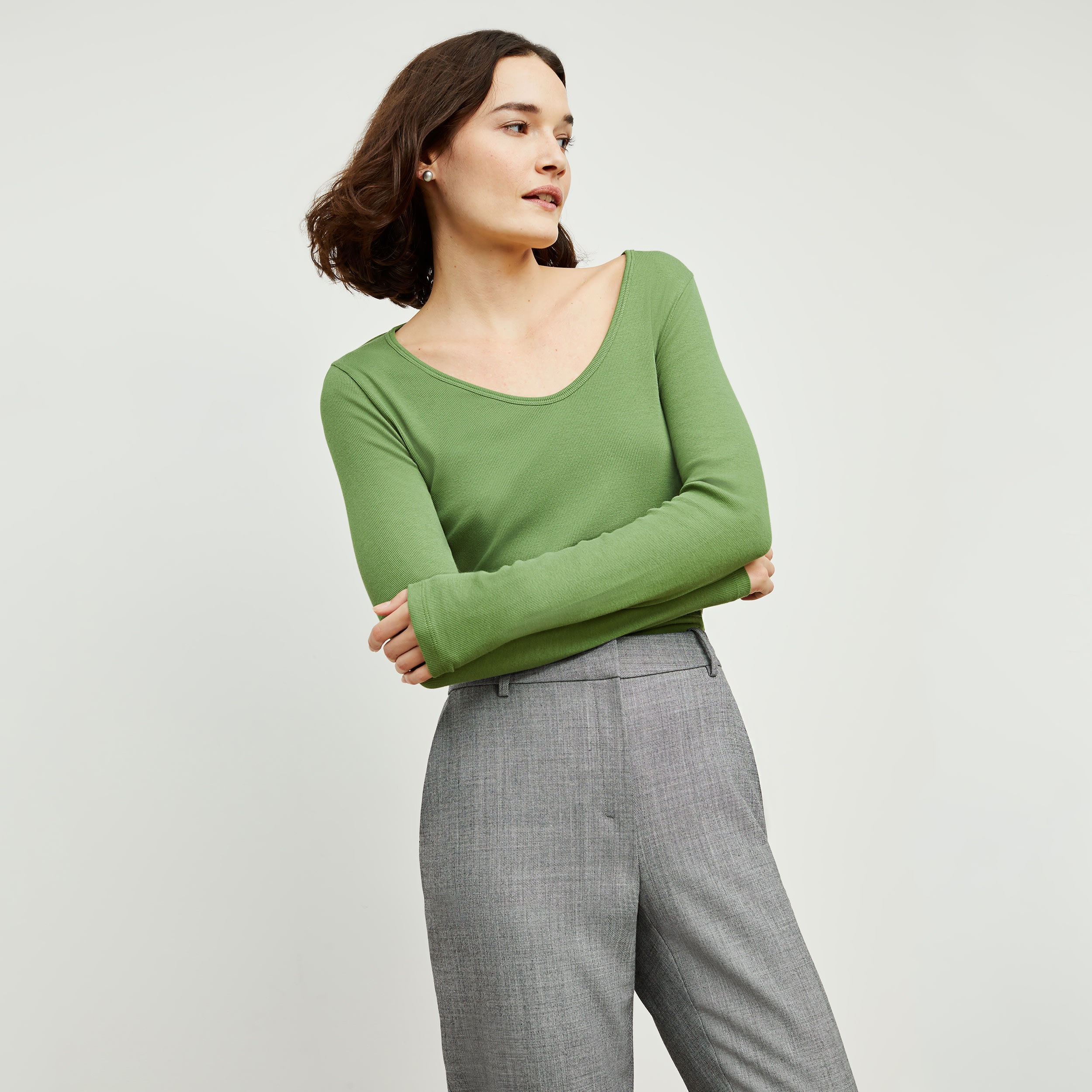 The Marcia T-Shirt—Fine Ribbed Cotton - Dark Cactus | M.M.LaFleur