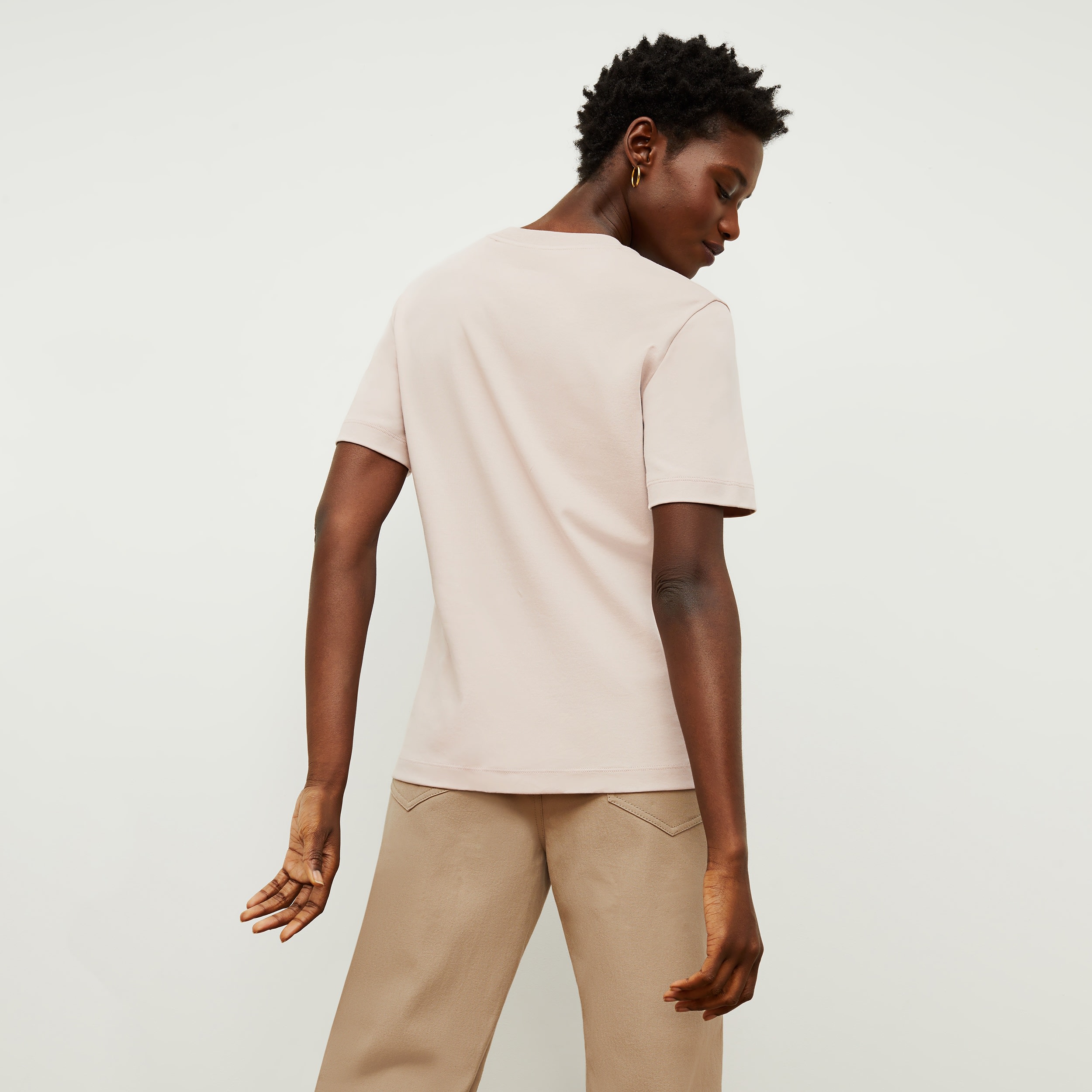 The Leslie T-Shirt—Compact Cotton - Dusty Pink | M.M.LaFleur