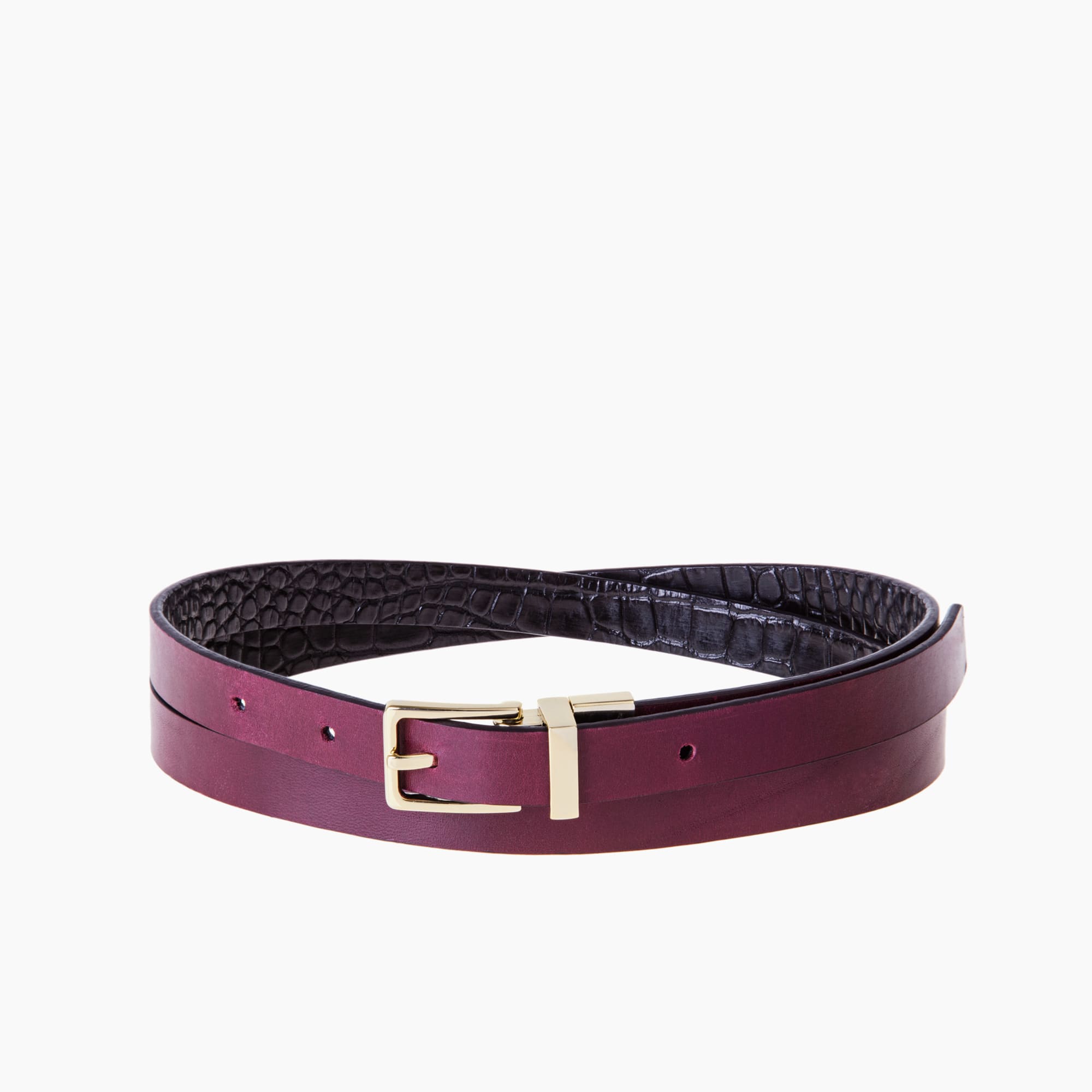 The Reversible Belt - Crocodile / Burgundy | M.M.LaFleur