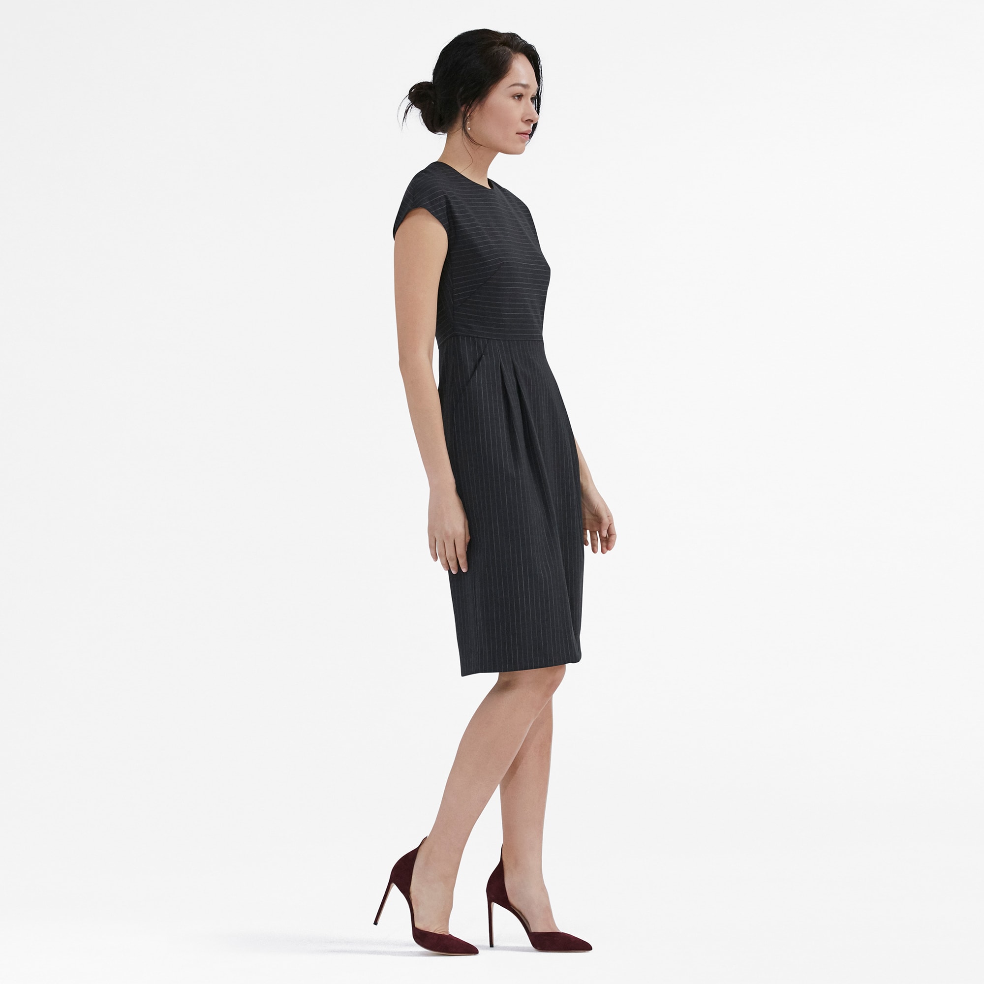 The Masha 2.0 Dress—Pinstripe - Charcoal / White | M.M.LaFleur