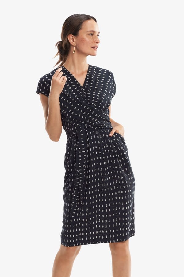 The Noel Dress Swipe Print Navy M M Lafleur