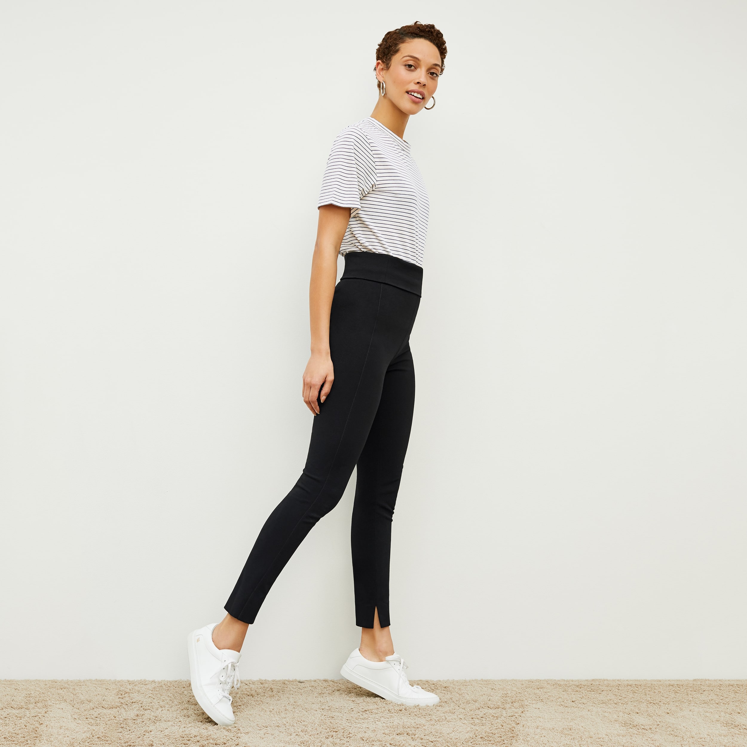 Black Ponte Zip High Waist Leggings