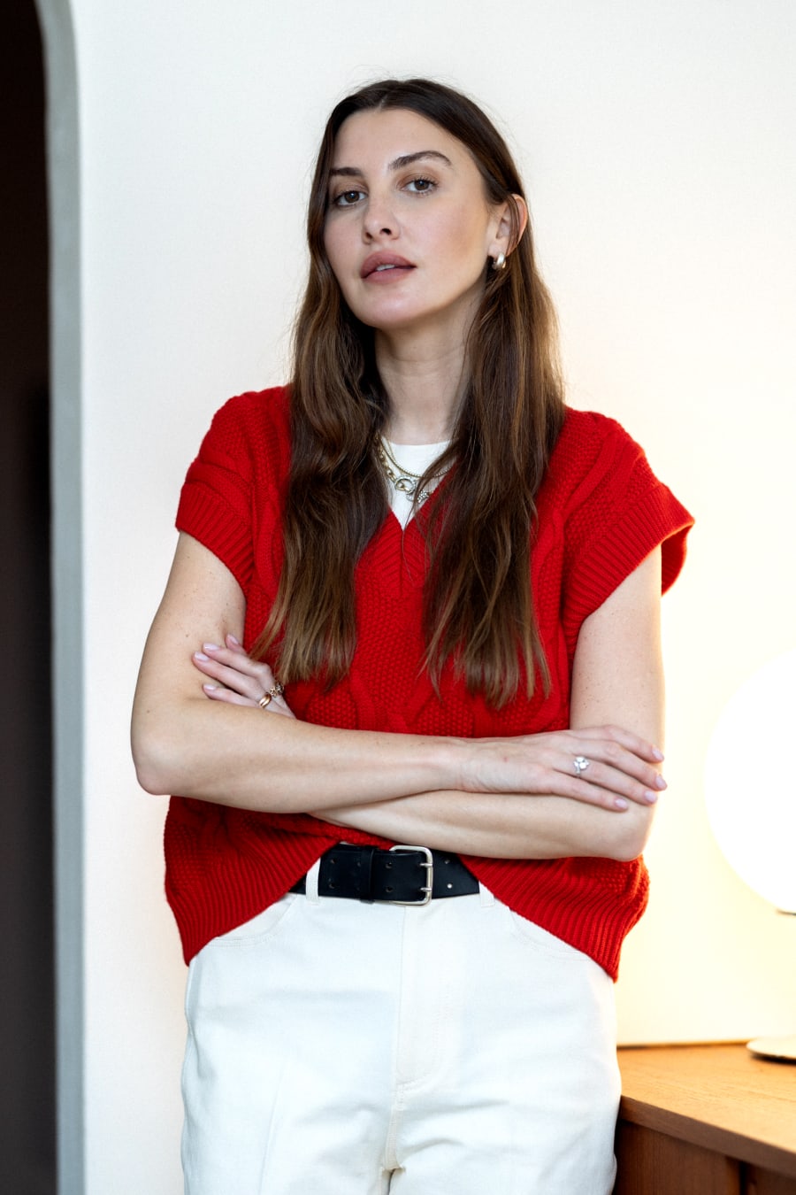 image of allison bornstein wearing the eloise top in strawberry