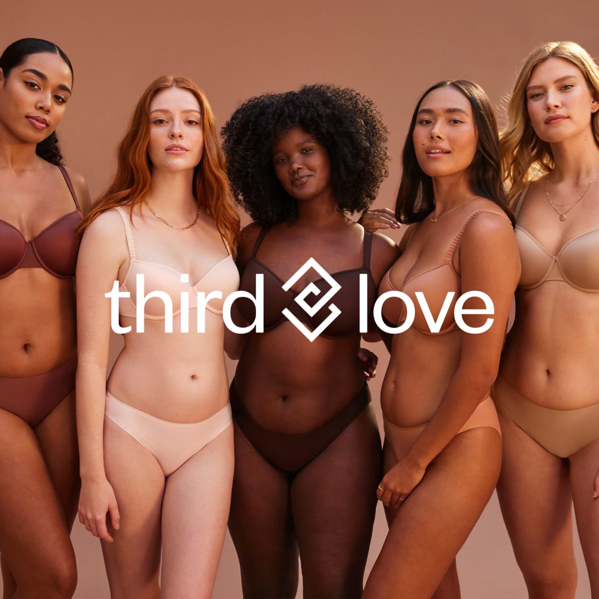 5 women wearing ThirdLove bras and underwear + ThirdLove logo