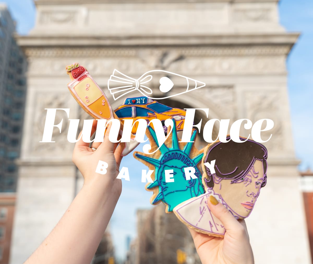 Funny Face Bakery logo + decorated cookies 