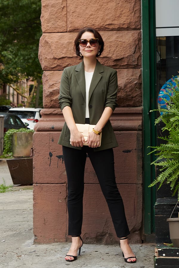 image of a woman wearing the foster pants in black