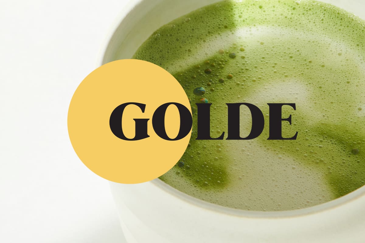 Golde logo against matcha latte