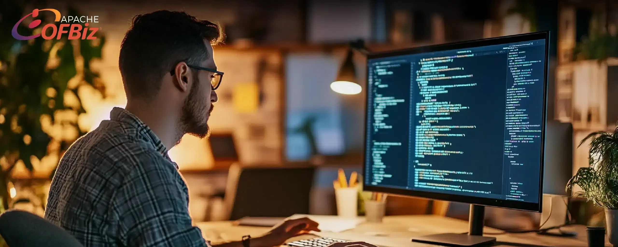 Developer reviewing code during an Apache OFBiz technical assessment