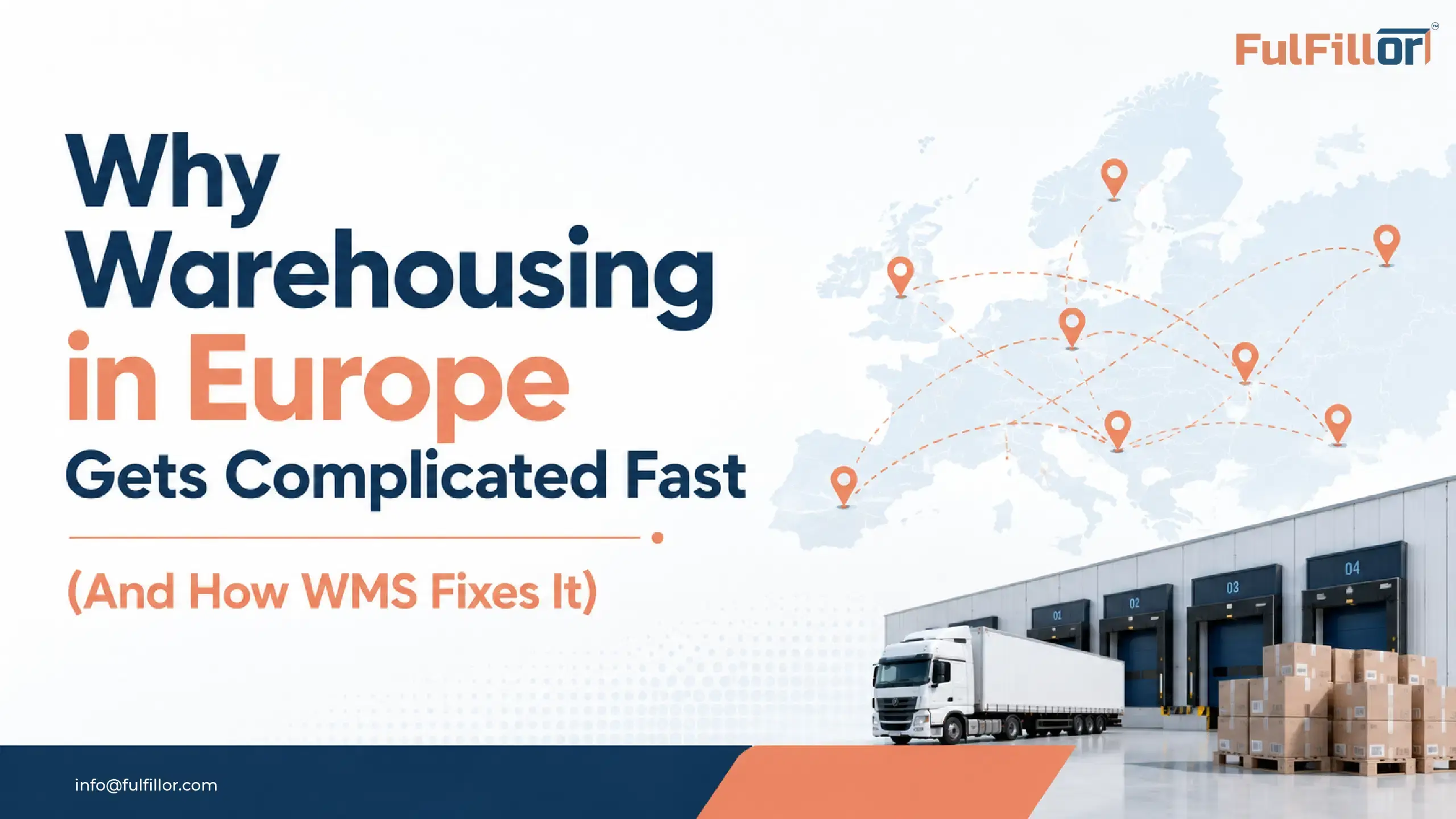 European warehousing and cross-border logistics with regional distribution routes, loading docks, truck transport, and warehouse operations