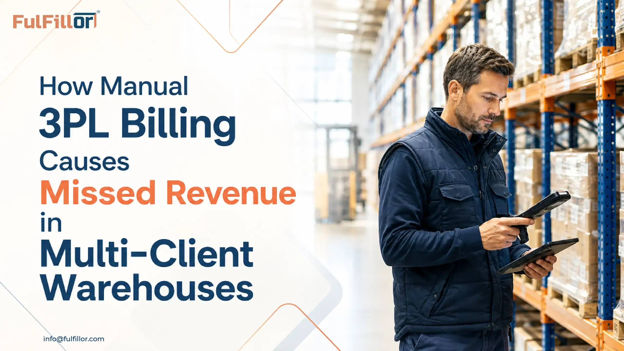 Warehouse operator managing 3PL billing in a multi-client warehouse