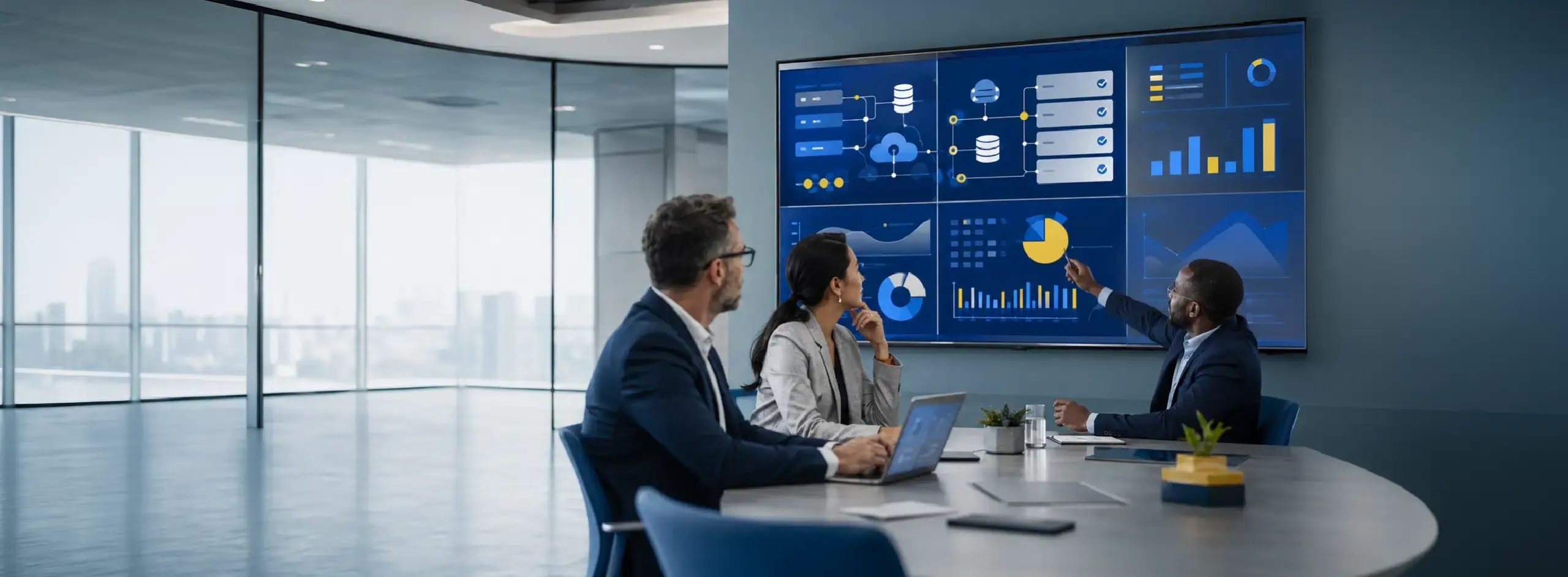 Business and technical teams reviewing ERP requirements, integrations, and reporting needs
