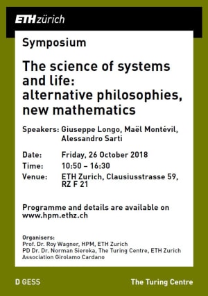 Cover slide from the talk “Symposium: The science of systems and life: alternative philosophies, new mathematics”