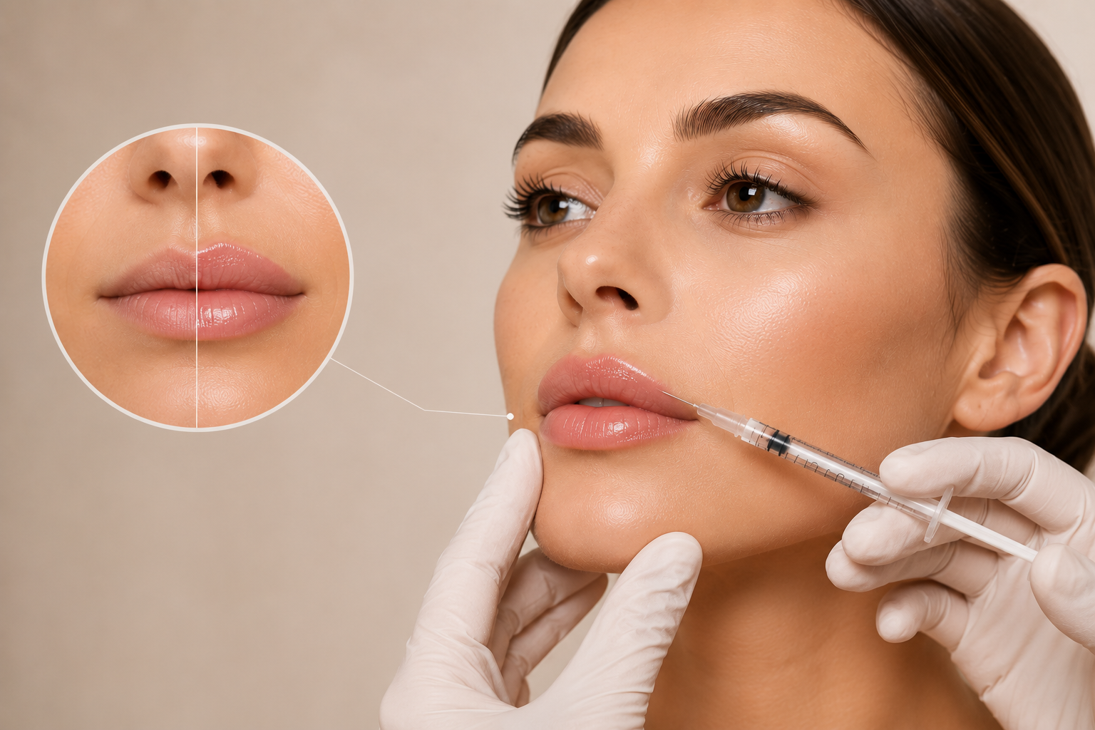 Resultado natural de preenchimento labial com ácido hialurônico