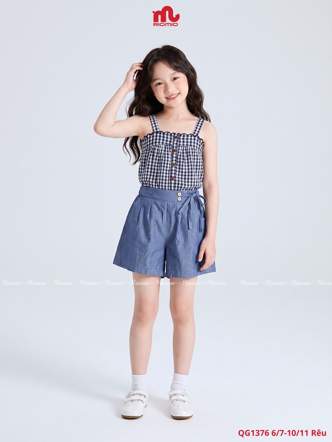 Quần sooc Tencel phối nơ hai cúc bé gái (6–11 tuổi)