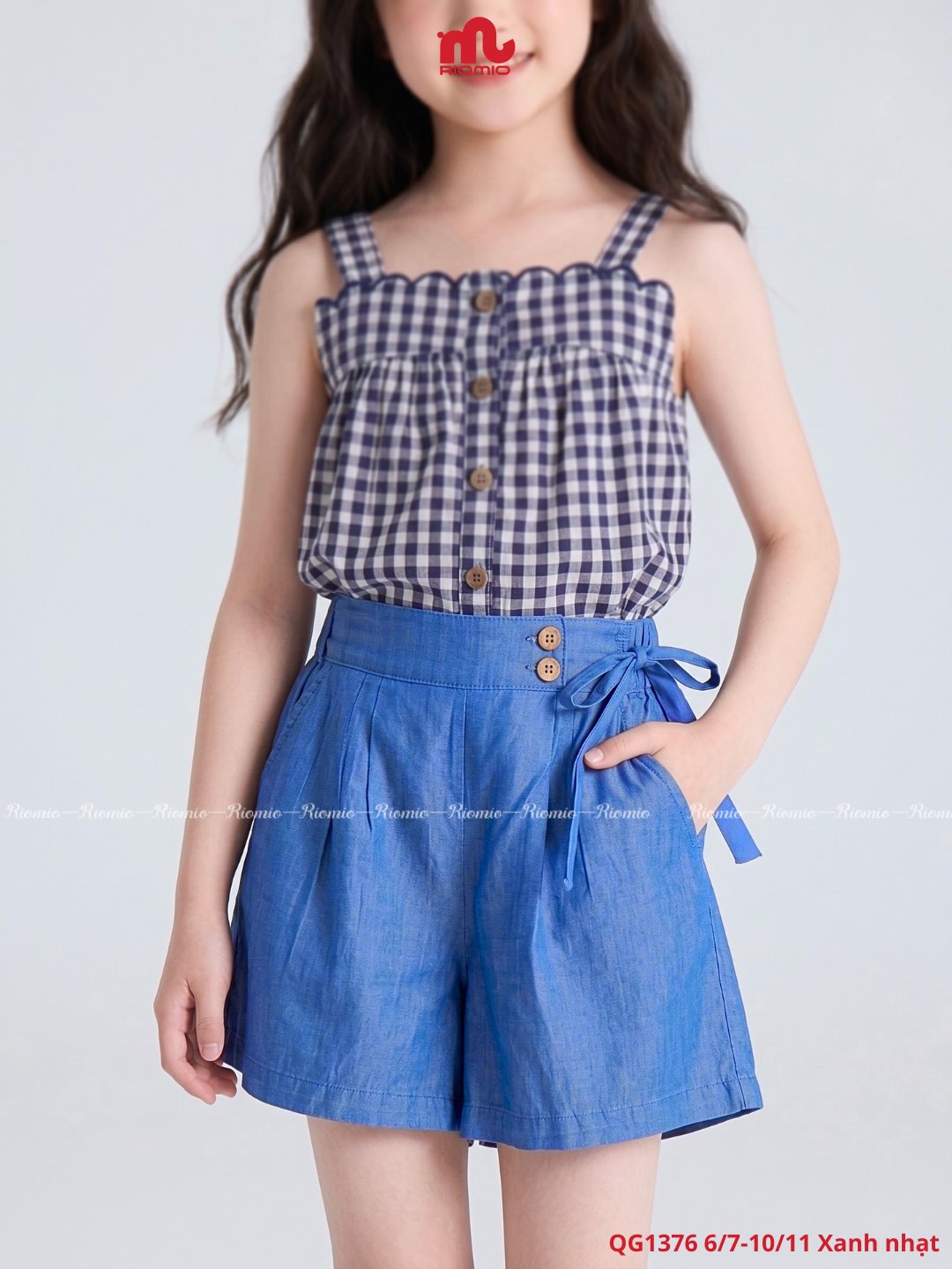 Quần sooc Tencel phối nơ hai cúc bé gái (6–11 tuổi)