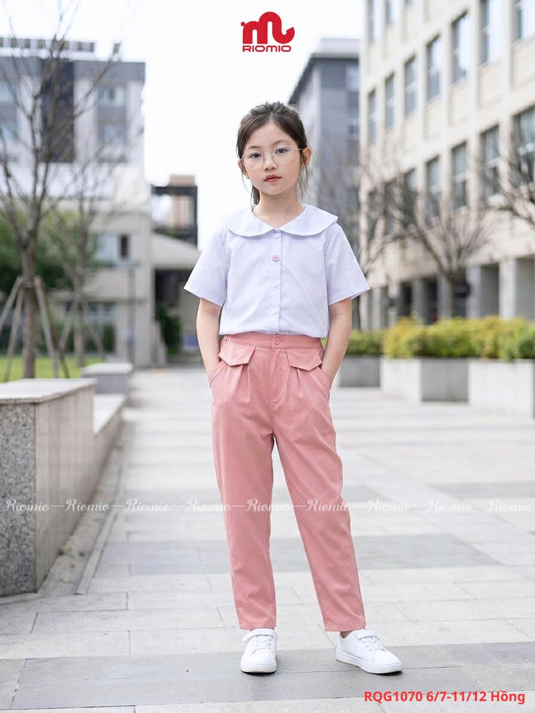 Quần kaki dài baggy lưng chun bé gái (6–12 tuổi)