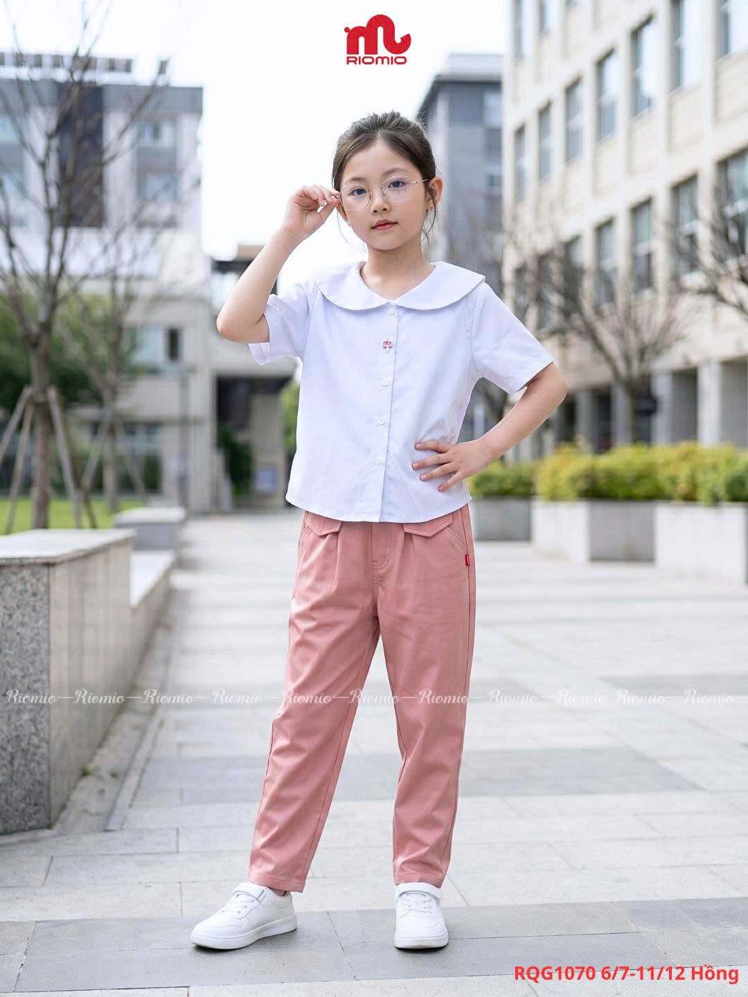 Quần kaki dài baggy lưng chun bé gái (6–12 tuổi)