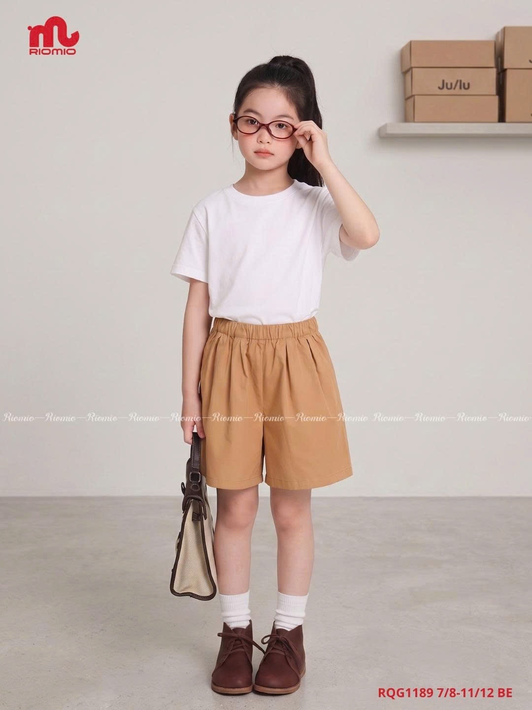 Quần sooc kaki ly phồng bé gái (7–12 tuổi)