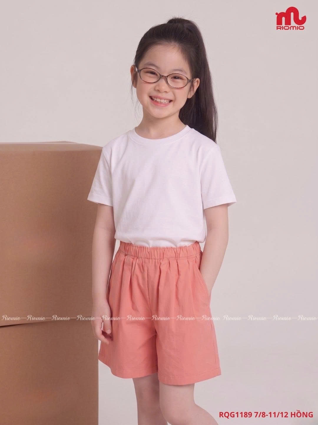 Quần sooc kaki ly phồng bé gái (7–12 tuổi)