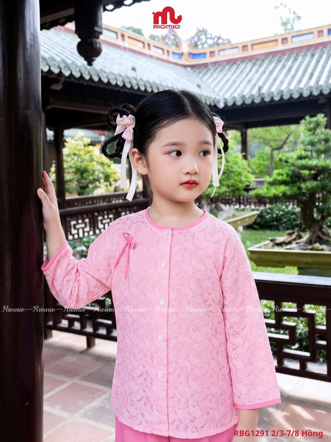 Bộ bà ba lụa gấm vân mây bé gái (2–8 tuổi)