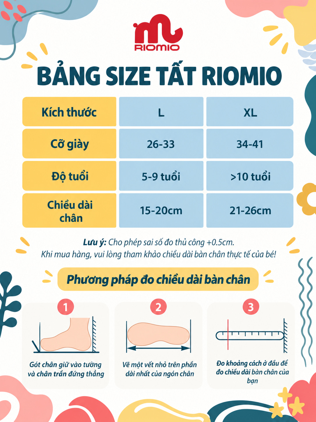 Bảng size tất nhà Riomio