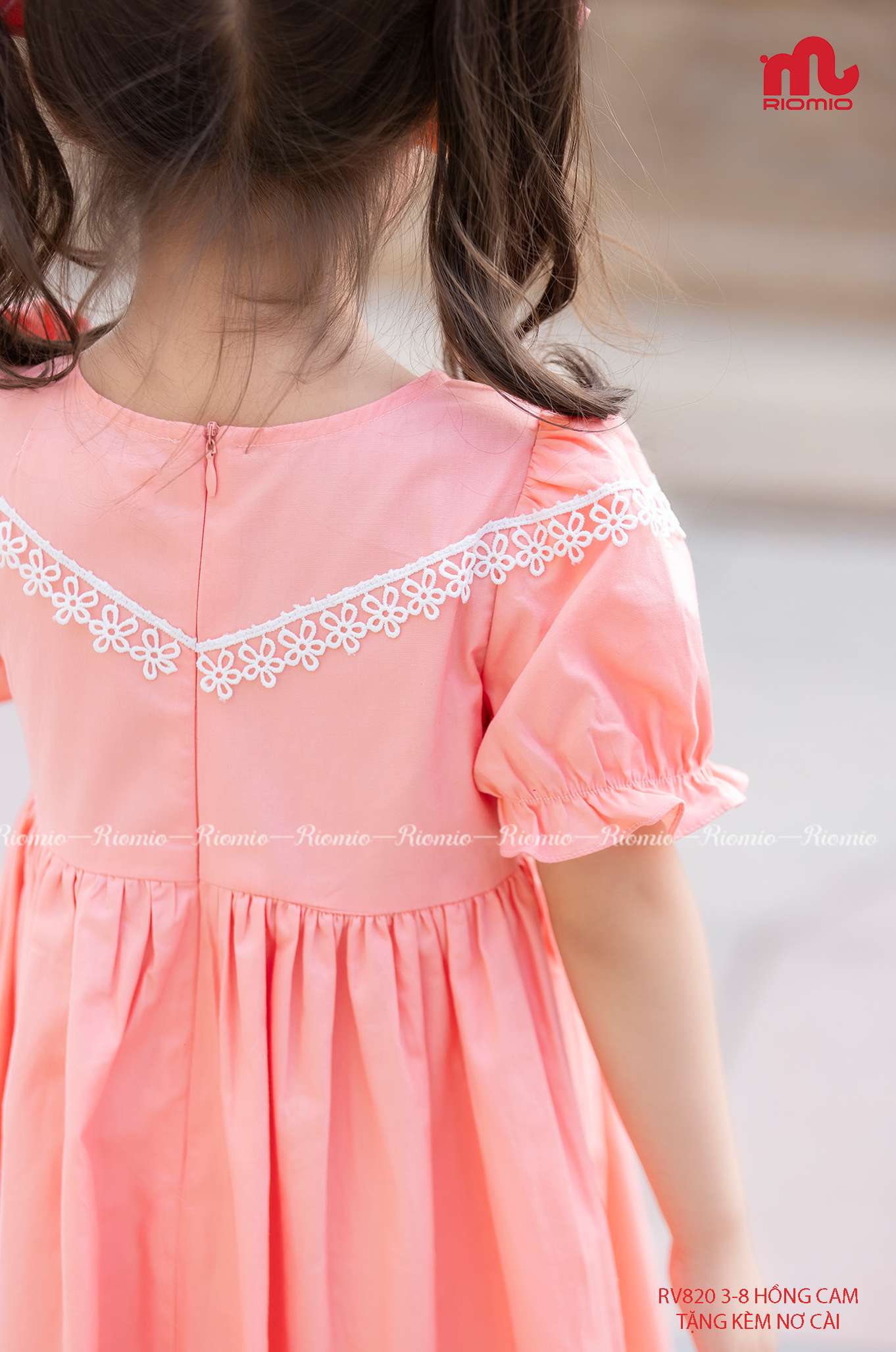 Váy thô Hàn Michiru ren hoa kèm 2 nơ (3–9 tuổi)