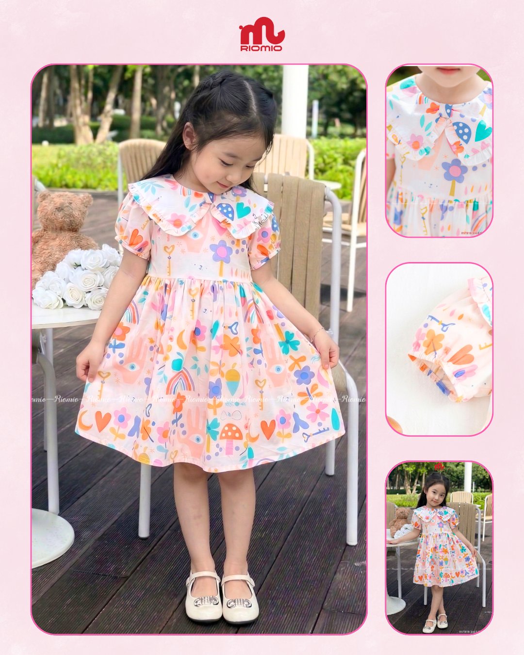 Váy thô hoa nhí Miranda cổ bèo kèm nơ (3–9 tuổi)