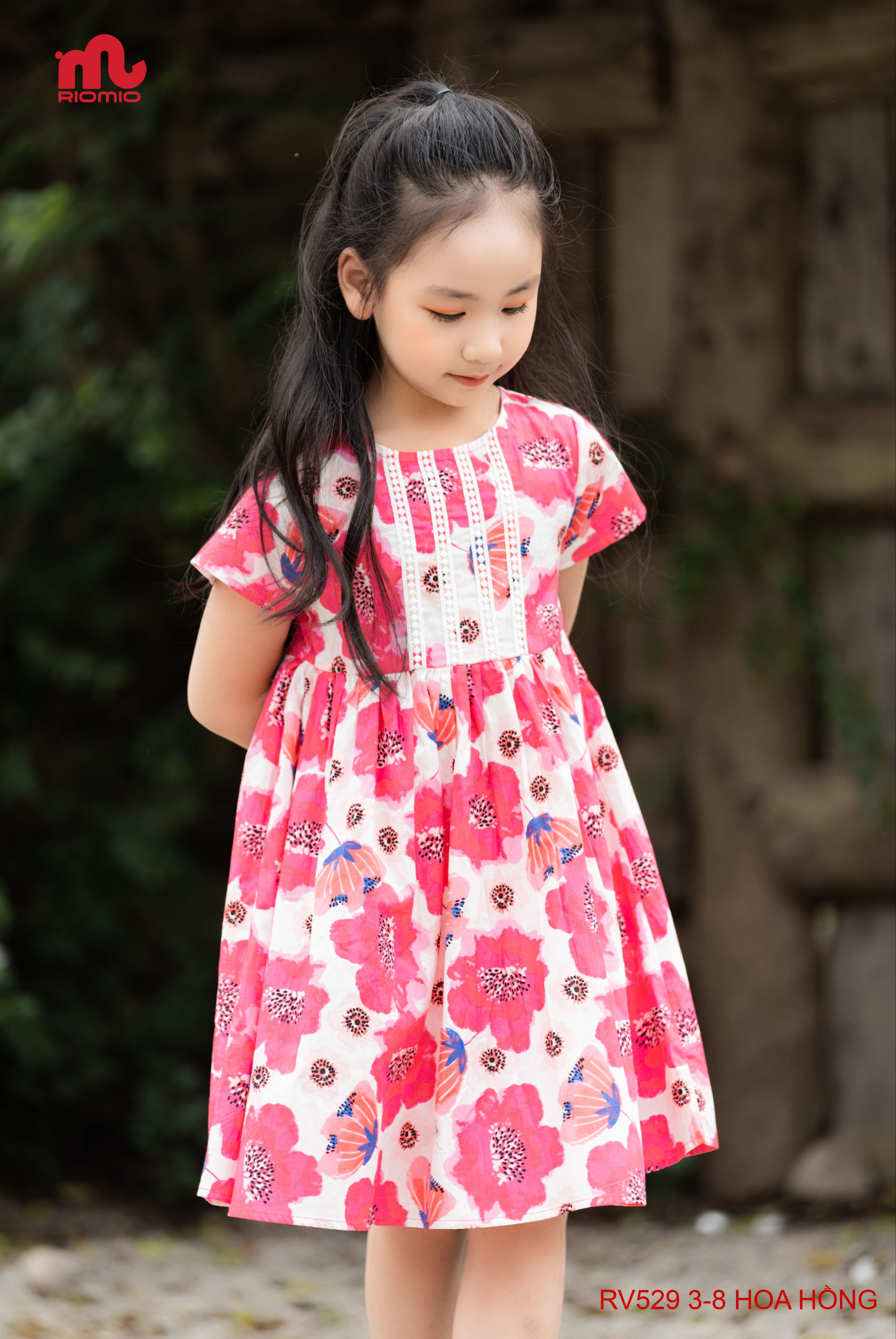 Váy thô hoa Hilary ren ngực kèm nơ (3–9 tuổi)