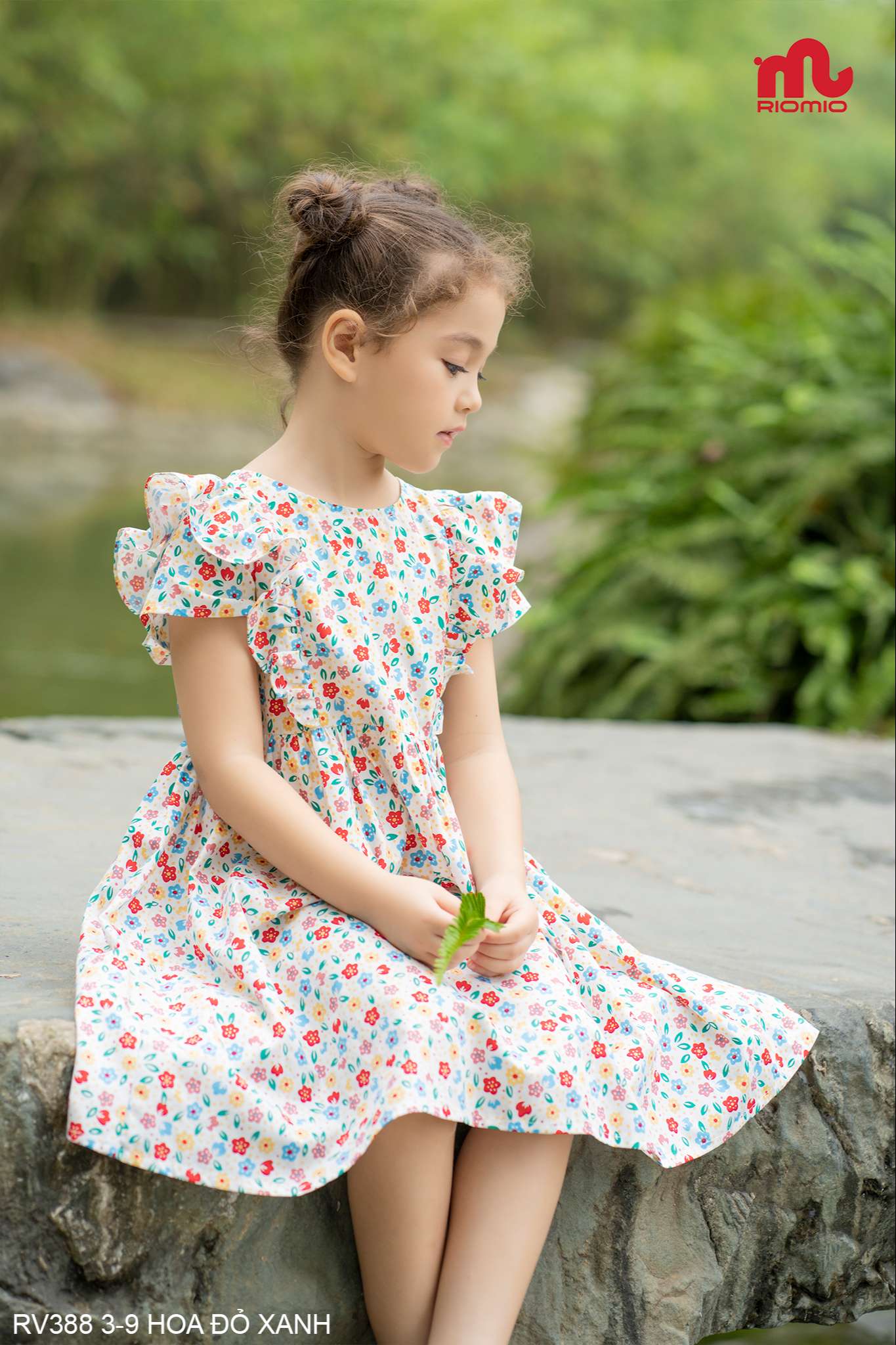 Váy thô hoa Cherry bèo ngực kèm nơ (3–10 tuổi)