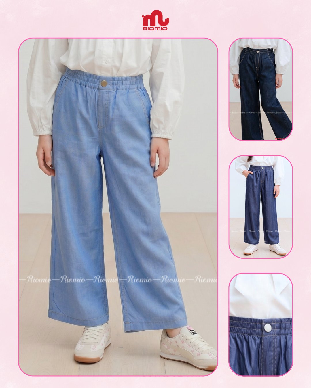 Quần jean phối cúc bé gái (6–12 tuổi)