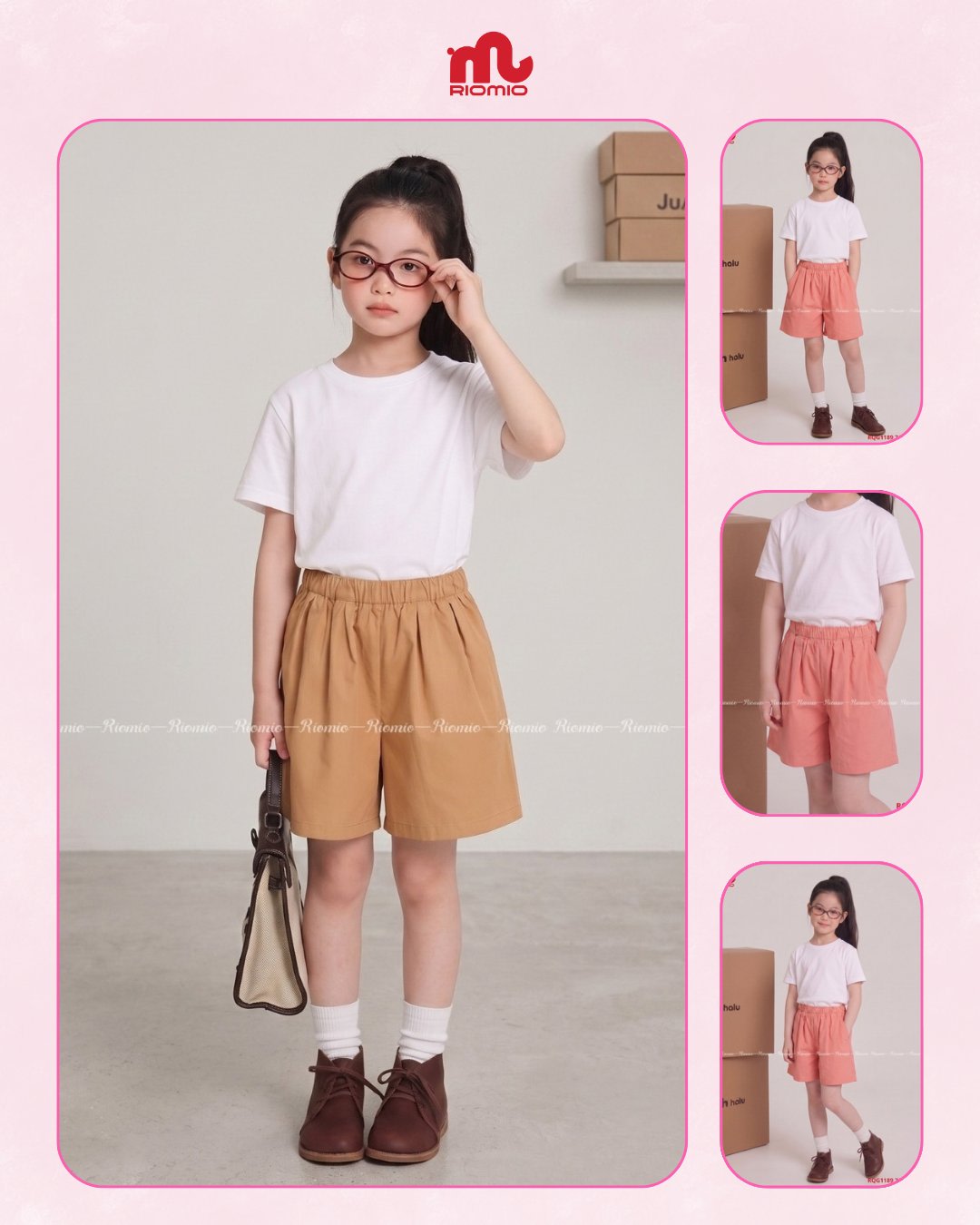 Quần sooc kaki ly phồng bé gái (7–12 tuổi)