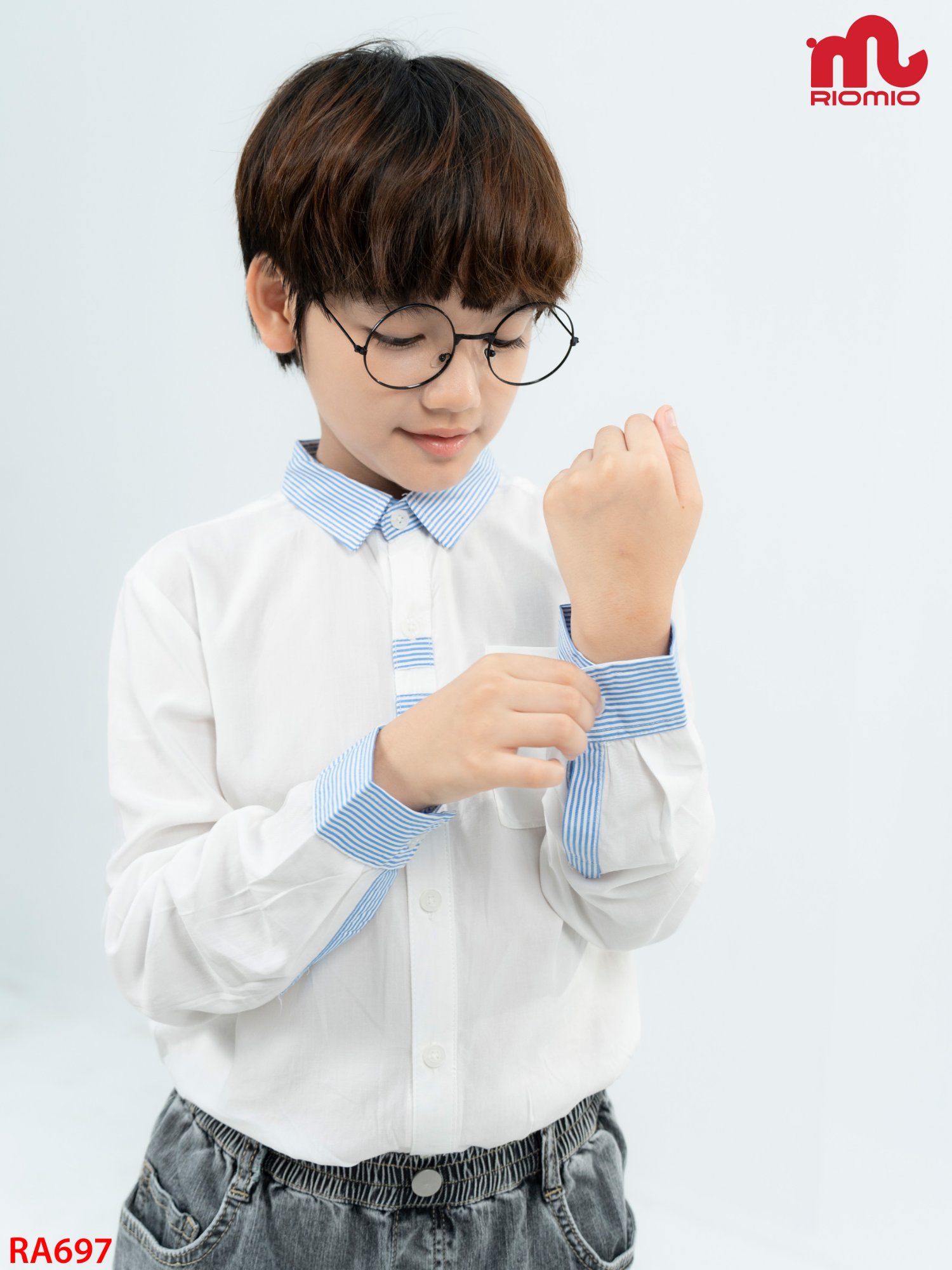 Sơ mi bé trai dài tay phối kẻ Devlin 5/6-10/11 R6 Riomio