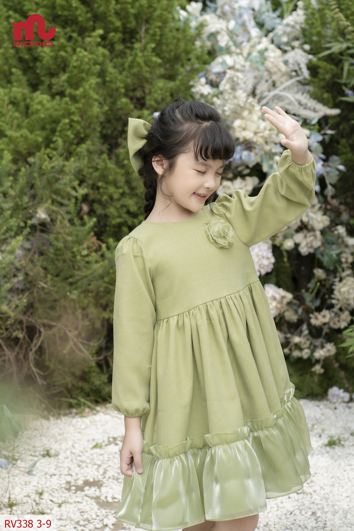 Váy nhung Eudora đính hoa phối tơ sống 3/4-9/10