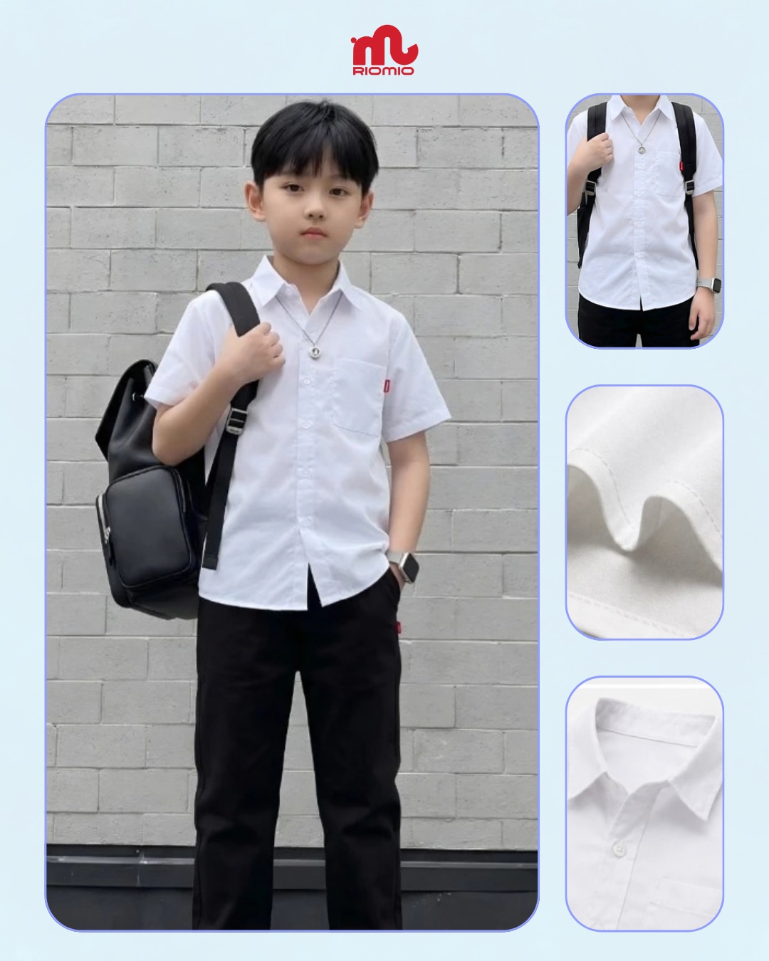 Sơ mi cộc tay bé trai 6/7-11/12