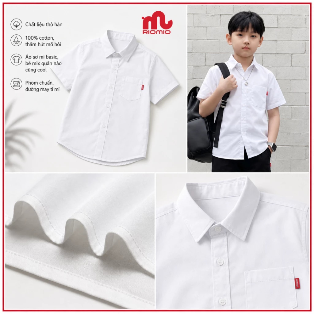 Sơ mi cộc tay bé trai 6/7-11/12