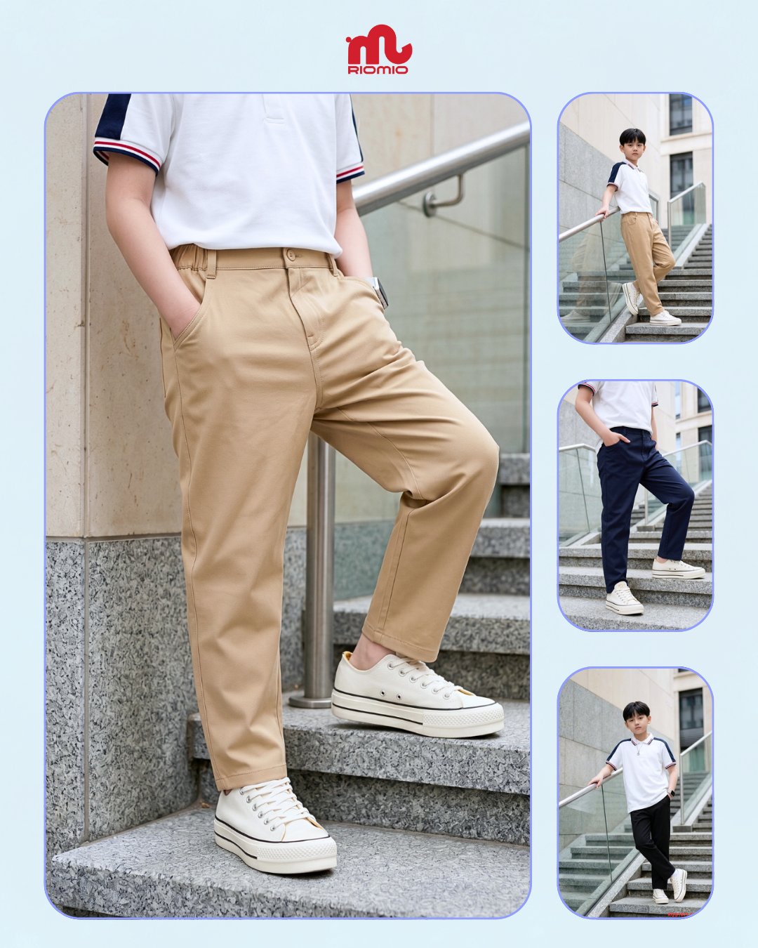 Quần kaki Bé trai dài bán chun 6 - 12 tuổi