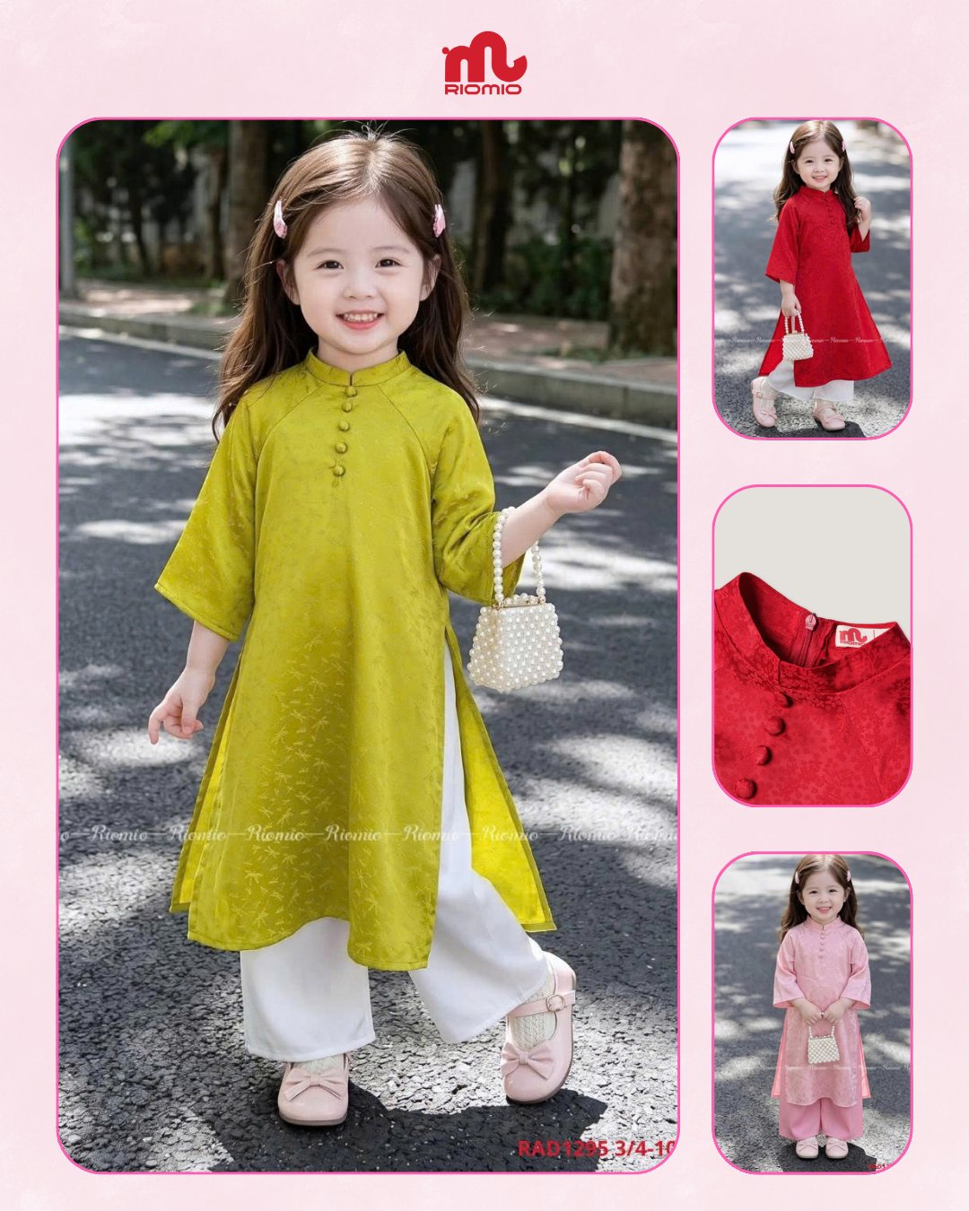Áo dài Bé Gái Lụa Gấm Vân Mây 3-11 tuổi