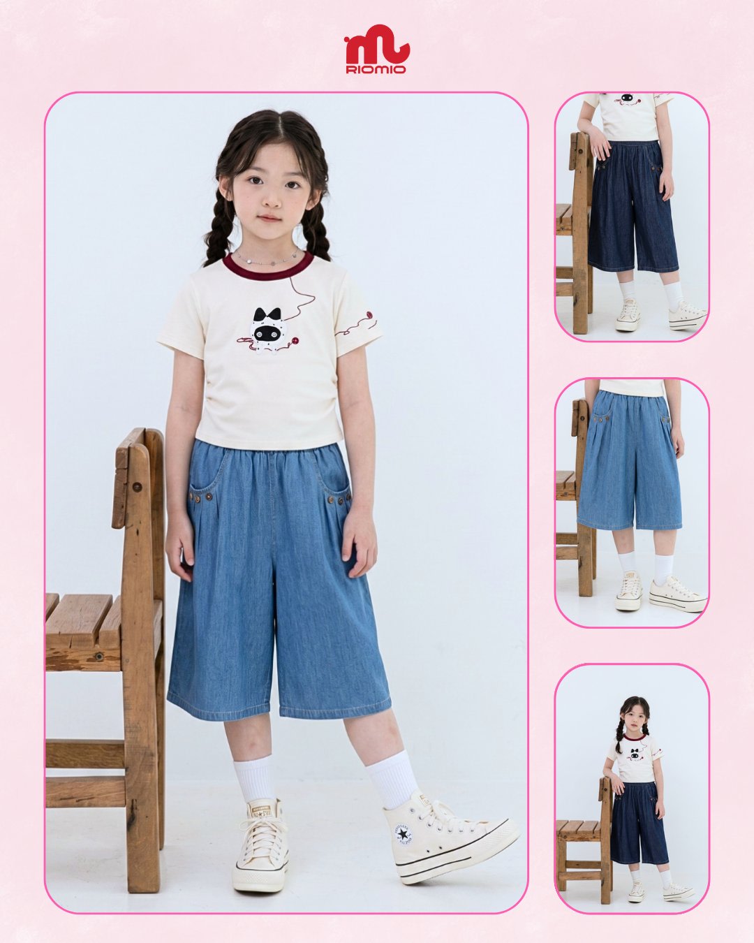 Quần jean lửng Bé Gái phối cúc 6-12 tuổi