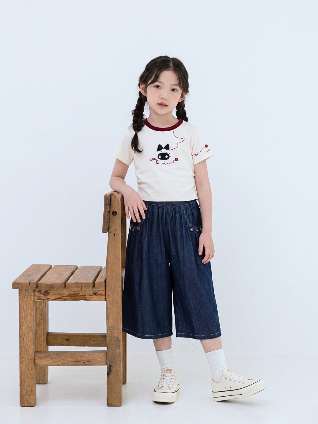 Quần jean lửng Bé Gái phối cúc 6-12 tuổi