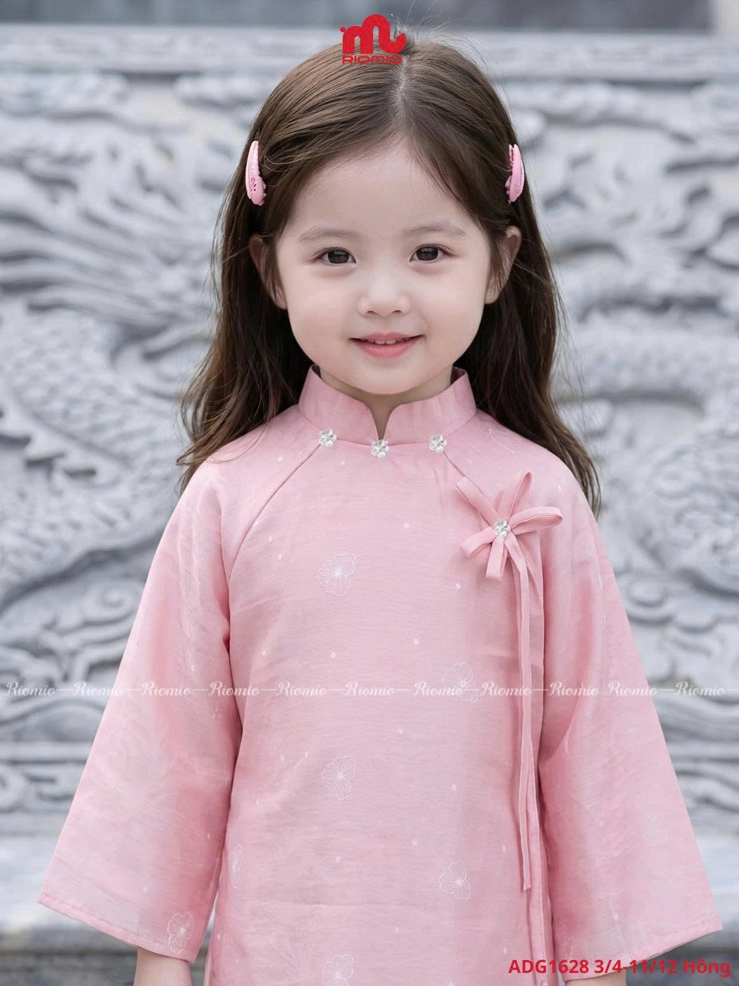 Áo dài bé gái đính hoa 3-12 tuổi
