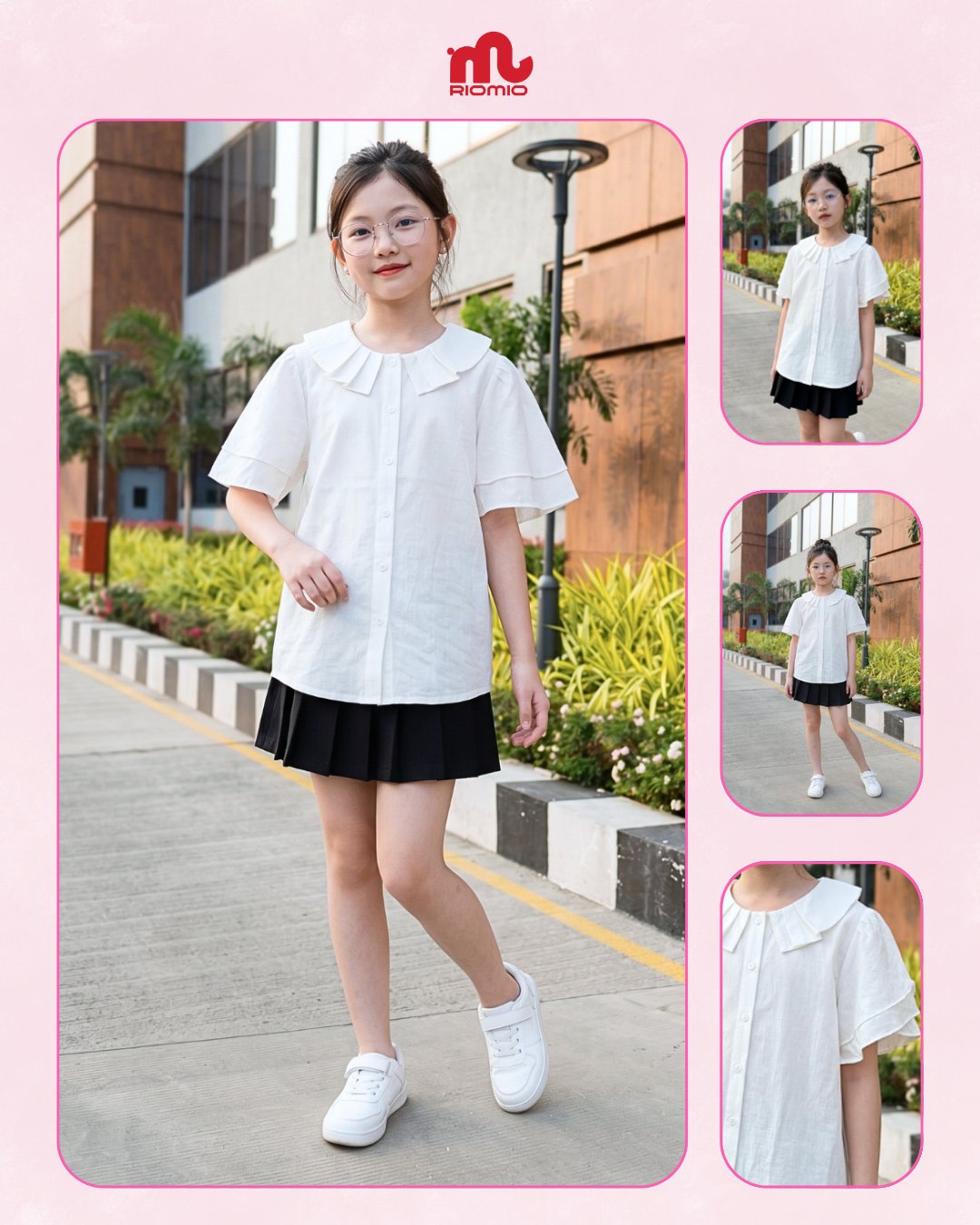 Sơ mi bé gái cộc tay 6-12 tuổi