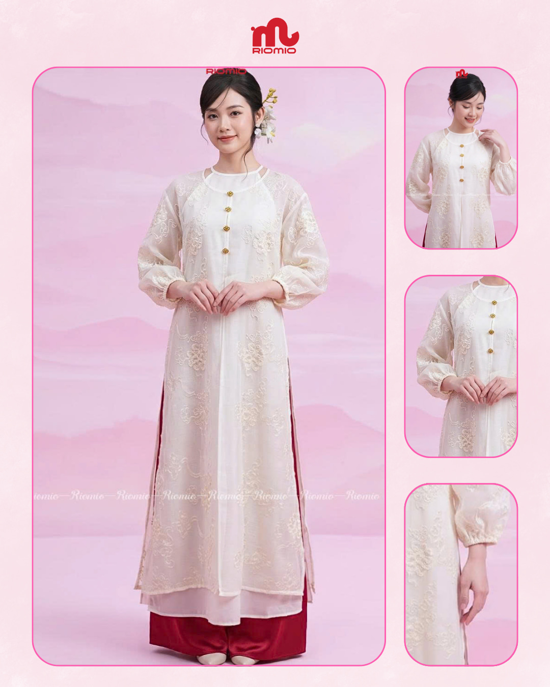 Áo dài mẹ/teen nữ phối cổ yếm S-L