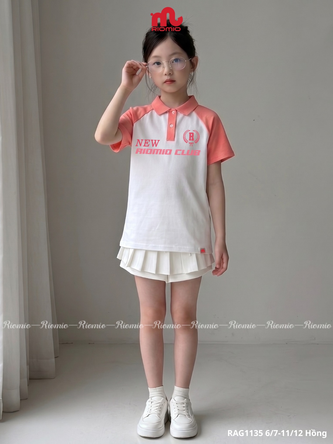 Áo polo in hình phom rộng rãi bé gái 6–12 tuổi