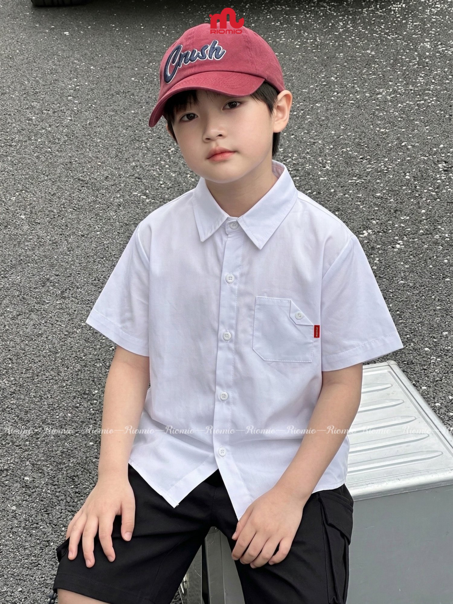 Áo sơ mi cộc tay vải modal chống nhăn bé trai 6–12 tuổi